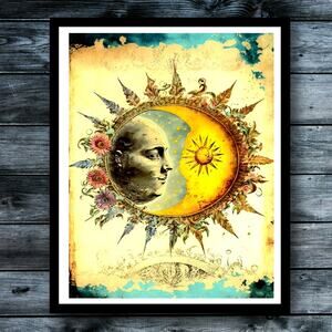 Sun Moon Celestial Floral Vintage Art Print Moon Sun Star